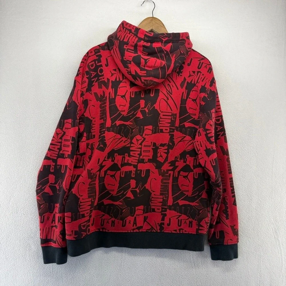 Jordan Hoodie Men's Large Red Jumpman All Over Print Graphic Pullover Printed